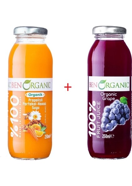 Propolisli Portakal -Havuç + Üzüm Organik Meyve Suyu 2'li Paket modelleri