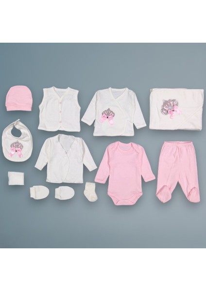 Juutalüx Taç Baskılı Fiyonklu 11 Parça Takım(Pembe)