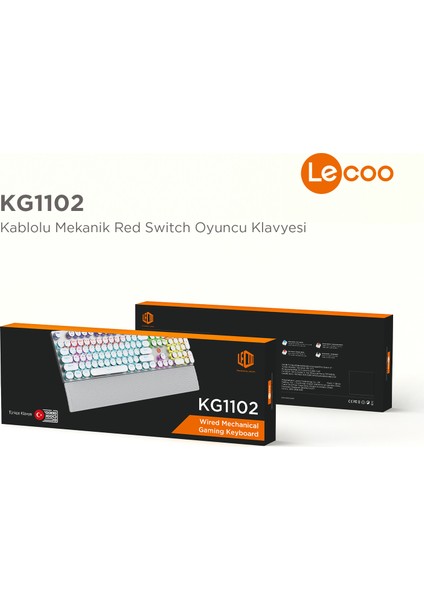 KG1102 USB Kablolu Red Switch Makro Tuşlu RGB LED Aydınlatmalı Mekanik Gaming Türkçe Q Metalik Klavye