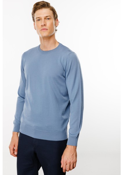 Erkek Basic Sıfır Yaka Ince Triko Kazak H.mavi modelleri