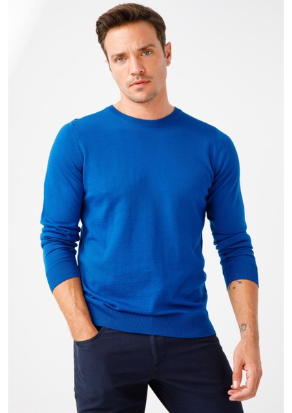 Erkek Basic Sıfır Yaka Ince Triko Kazak Saks modelleri