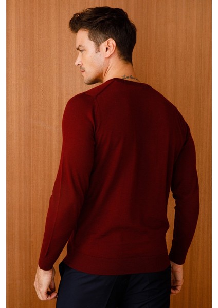 Erkek Basic Sıfıryaka Ince Triko Kazak Bordo modelleri