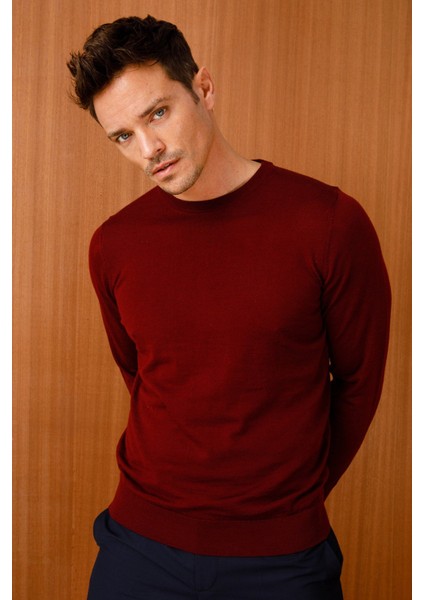Erkek Basic Sıfıryaka Ince Triko Kazak Bordo fırsatları