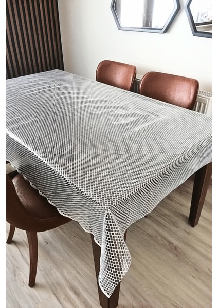Dantel Görünümlü Üstü Şeffaf Kaplı Muşamba Masa Örtüsü -Beyaz Renk-Halka-Farklı Ölçülerde fiyatları