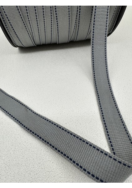 2 cm Kenar Çizgili Dokuma Şerit-5 Metre-(Açık Gri)