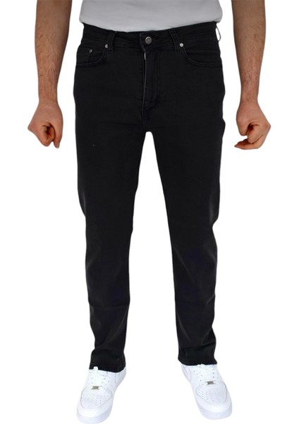 Siyah Erkek Yüksek Kemer Klasik Kesim Likralı Regular Jeans Kot Pantolon