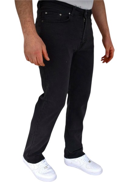 Siyah Erkek Yüksek Kemer Klasik Kesim Likralı Regular Jeans Kot Pantolon
