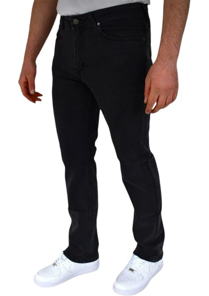 Siyah Erkek Yüksek Kemer Klasik Kesim Likralı Regular Jeans Kot Pantolon
