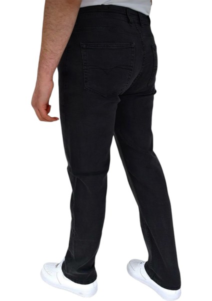 Siyah Erkek Yüksek Kemer Klasik Kesim Likralı Regular Jeans Kot Pantolon