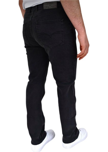 Siyah Erkek Yüksek Kemer Klasik Kesim Likralı Regular Jeans Kot Pantolon