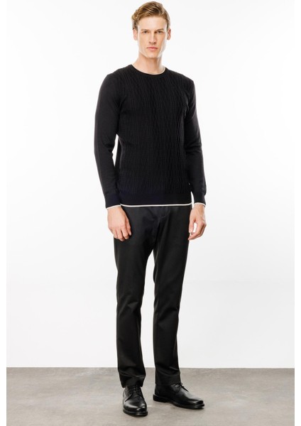 Erkek Sıfır Yaka Önü Baklava Örgü Kazak Siyah fiyatları