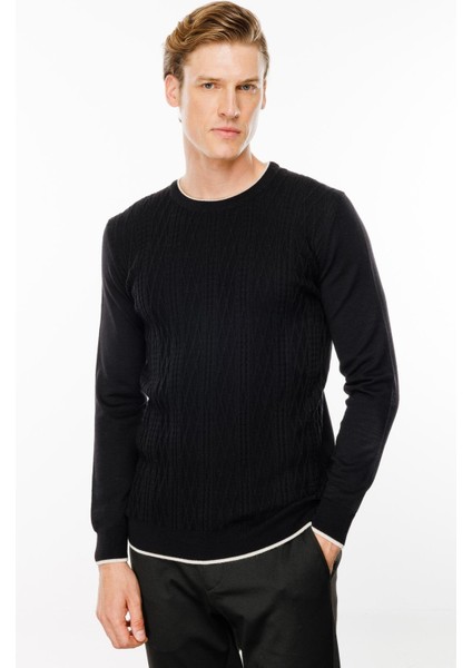 Erkek Sıfır Yaka Önü Baklava Örgü Kazak Siyah modelleri