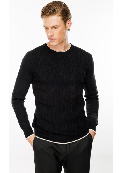 Erkek Sıfır Yaka Önü Baklava Örgü Kazak Siyah fırsatları