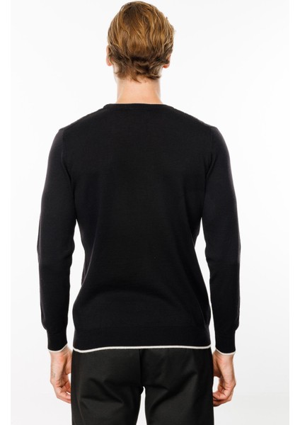 Erkek Sıfır Yaka Önü Baklava Örgü Kazak Siyah indirimleri