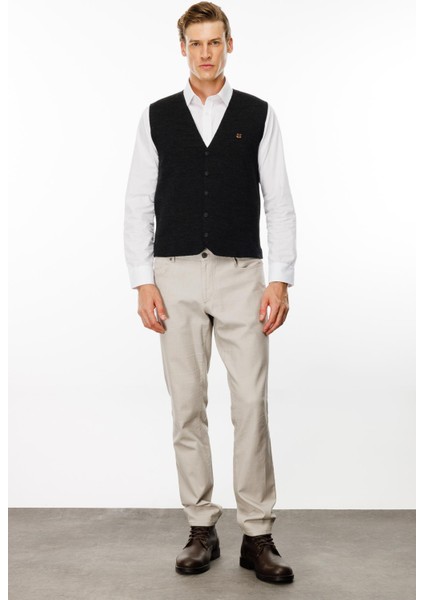 Erkek V Yaka Düz Yün Yelek Antrasit modelleri