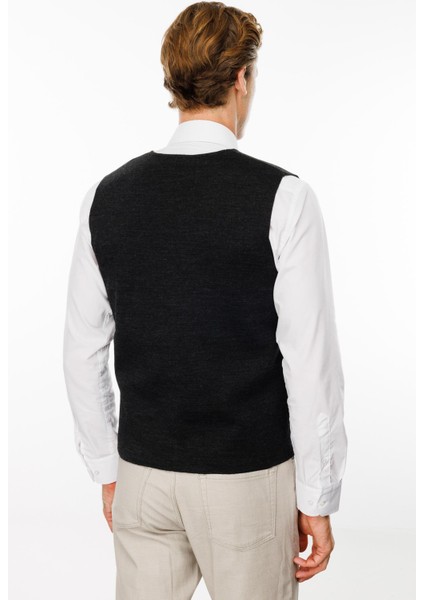 Erkek V Yaka Düz Yün Yelek Antrasit indirimleri