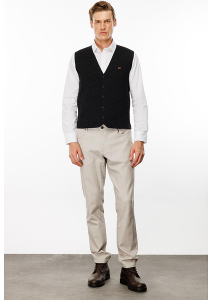 Erkek V Yaka Düz Yün Yelek Antrasit modelleri