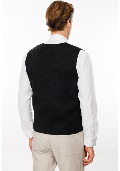 Erkek V Yaka Düz Yün Yelek Antrasit indirimleri