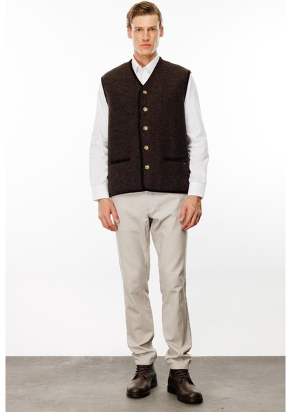 Erkek V Yaka Astarı Desenli Yün Yelek Kahve modelleri