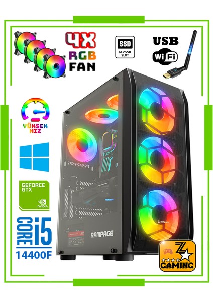 Poseidon GTX10 Intel Core I5-14400F 16GB Ddr4 Ram 1tb M.2 Nvme SSD 6gb 192BIT GTX1660 Oyuncu Masaüstü Bilgisayar