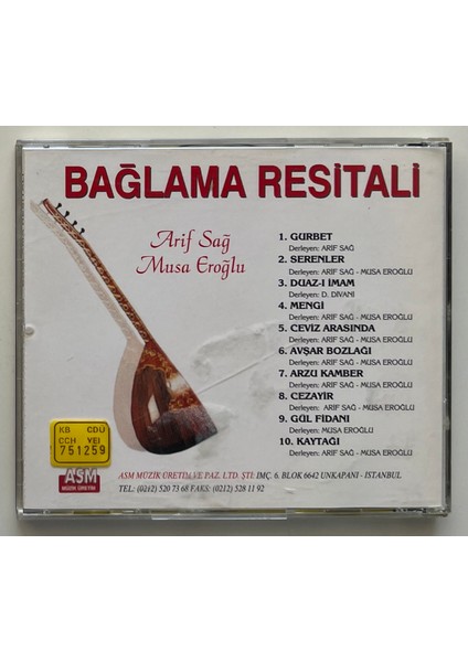 Arif Sağ Musa Eroğlu Bağlama Resitali CD (Orjnal Dönem Baskı Cd)