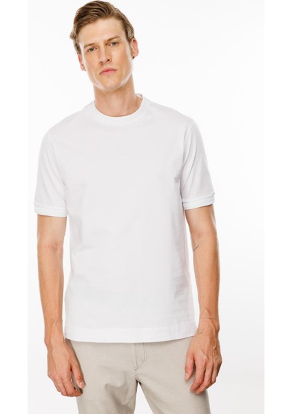 Erkek Sıfır Yaka Basic Pamuklu T-Shirt Beyaz modelleri