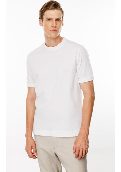 Erkek Sıfır Yaka Basic Pamuklu T-Shirt Beyaz fırsatları