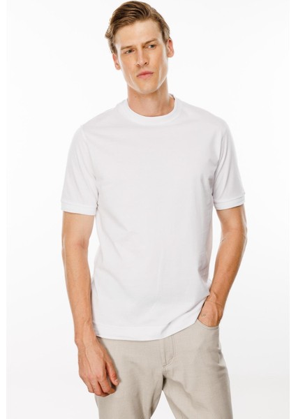 Erkek Sıfır Yaka Basic Pamuklu T-Shirt Beyaz indirimleri