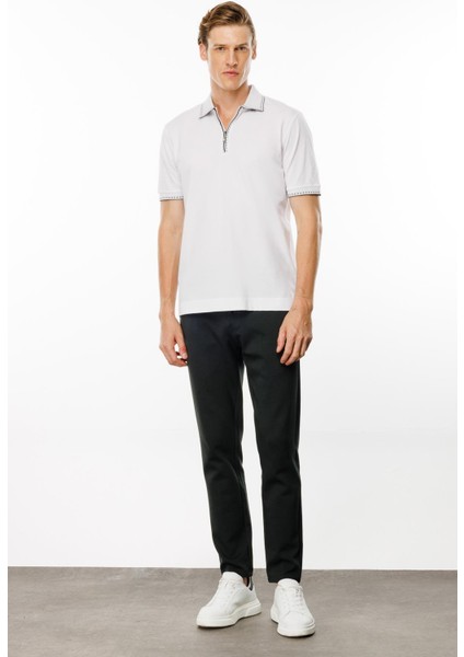 Erkek Polo Yaka Yakası Fermuarlı T-Shirt Beyaz modelleri