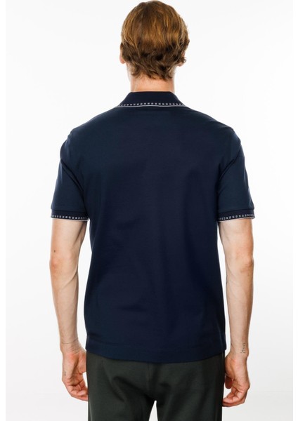 Erkek Polo Yaka Yakası Fermuarlı T-Shirt Lacivert