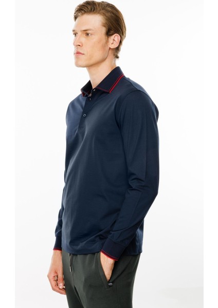 Erkek Polo Yaka Uzun Kollu Sweatshirt Lacivert