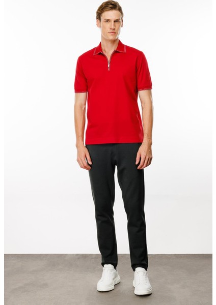 Erkek Polo Yaka Yakası Fermuarlı T-Shirt Kırmızı fiyatları