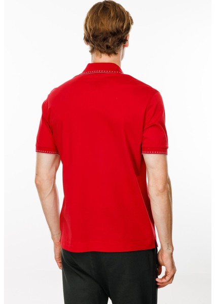 Erkek Polo Yaka Yakası Fermuarlı T-Shirt Kırmızı fırsatları