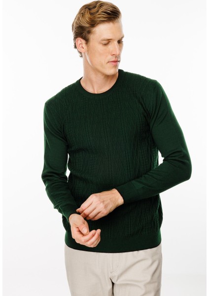 Erkek Sıfır Yaka Önü Baklava Örgü Kazak A.yeşil indirimleri