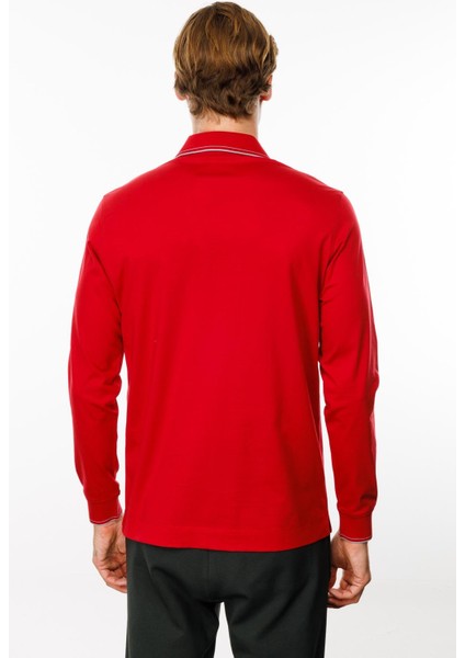 Erkek Polo Yaka Uzun Kollu Sweatshirt Kırmızı indirimleri