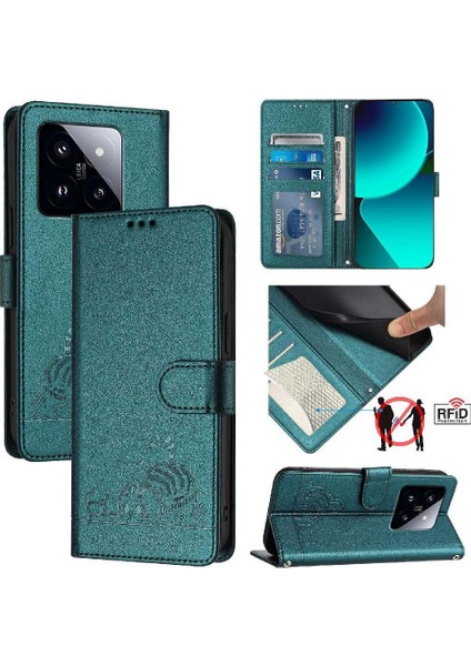 Xiaomi 14 Pro 5g Kart Yuvası Tutucu Için Kickstand Cüzdan Kapak Çevirin Kedi (Yurt Dışından)