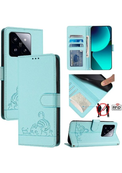 Xiaomi 14 Pro 5g Kart Yuvası Tutucu Için Kickstand Cüzdan Kapak Çevirin Kedi (Yurt Dışından)