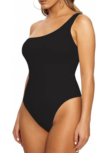 Kadın Bodysuit Tek Omuz Bodycon, Yumuşak, Günlük Üst