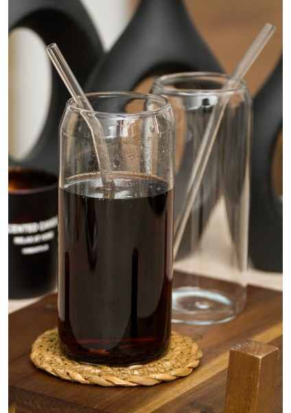 2'li 550 ml Pipetli Isıya Dayanıklı Cam Bardak - Kola Kutu Şekilli Kahve Sunum Bardağı