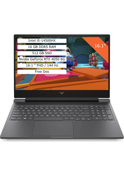 Hp Victus 16-R1064NT Intel Core I5 14500HX 16GB 512GB SSD 6gb RTX4050 Freedos 144Hz 16.1" Fhd Taşınabilir Bilgisayar 9J266EA