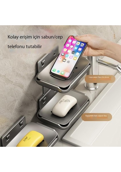 Sabun Kutusu Duvara Monte Deliksiz Banyo Alanı Alüminyum Banyo Duvar Drenajı Üst Düzey Iki Gövdeli Sabunluk (Yurt Dışından)