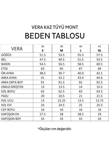 %100 Kaz Tüyü Mont Haki M - Vera Koleksiyonu