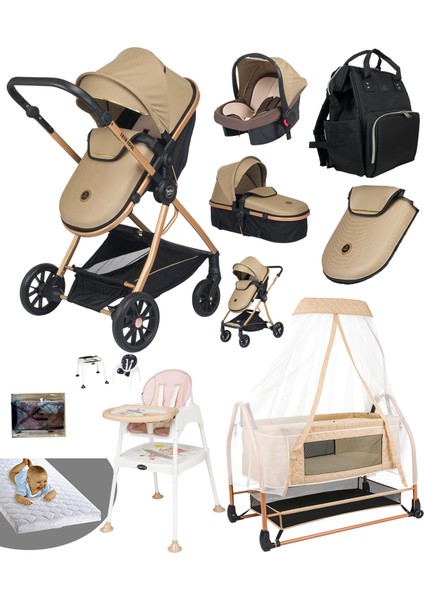 8 In 1 Ekonomi Paket 1010 Travel Sistem Bebek Arabası Bebek Sepeti Anne Yanı Beşik Mama Sandalyesi