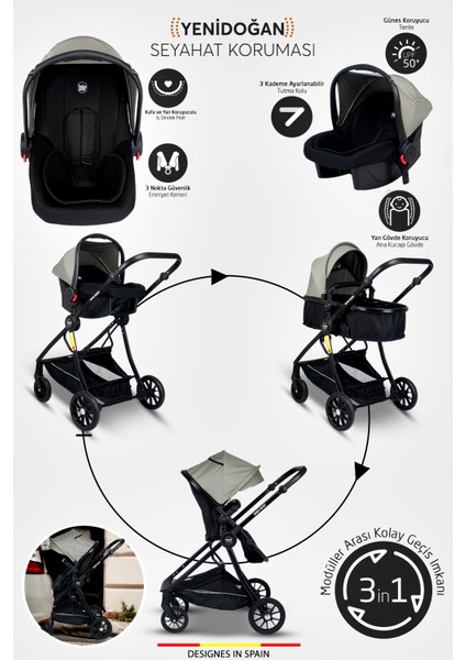 8 In 1 Ekonomi Paket 1010 Travel Sistem Bebek Arabası Bebek Sepeti Anne Yanı Beşik Mama Sandalyesi