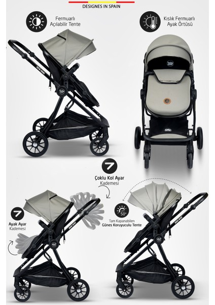 8 In 1 Ekonomi Paket 1010 Travel Sistem Bebek Arabası Bebek Sepeti Anne Yanı Beşik Mama Sandalyesi