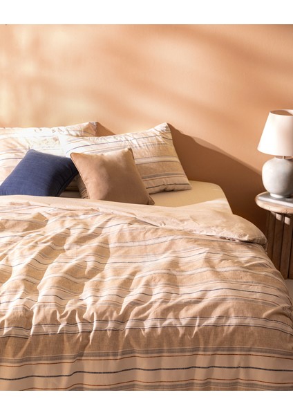 Elodie King Size %100 Pamuk ranforce Lastikli Baskılı Nevresim Takımı - Bej fiyatları
