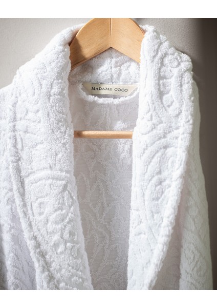 Bernay %100 Pamuk Jakarlı Unisex Şalyaka Bornoz - Beyaz - Natural Koleksiyon fırsatları