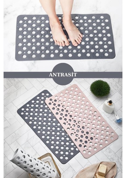 Banyo ve duş kaydırmazı, 36x68 cm, polyester, antrasit renk, rahat kullanım