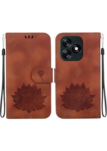 Tecno Kıvılcım 10C Manyetik Kabartma Lotus Çiçek Cüzdan Için Flip Case (Yurt Dışından)