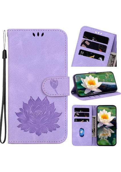 Tecno Kıvılcım 10C Manyetik Kabartma Lotus Çiçek Cüzdan Için Flip Case (Yurt Dışından)